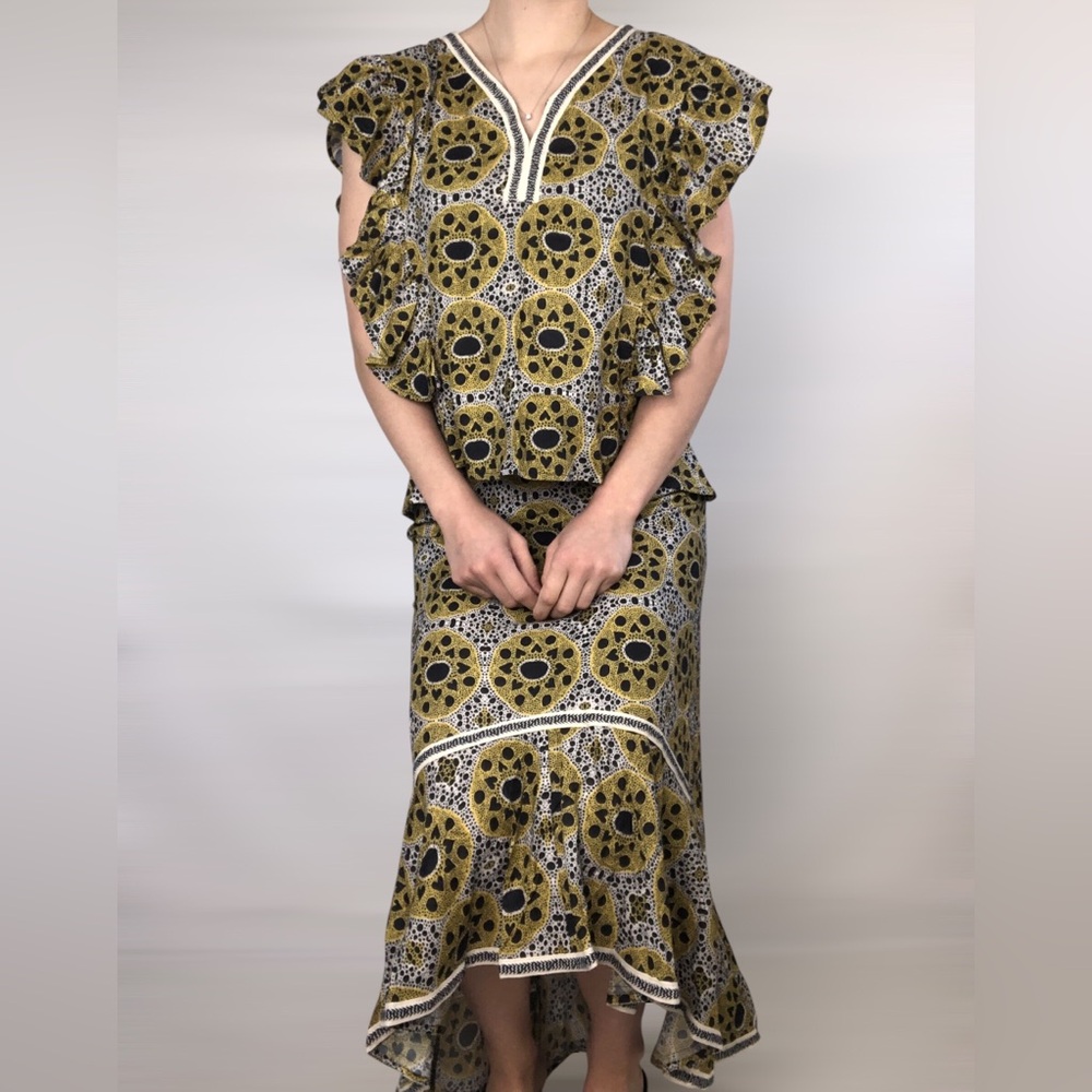 NWT AREA STARS Aurora Blouse and Midi Skirt‎ Yellow Black Size S
